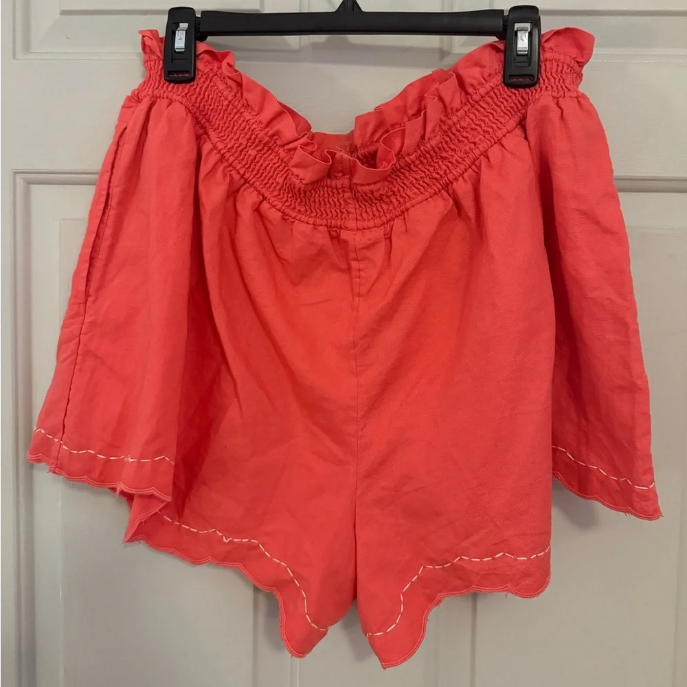 NWOT By Anthropologie Coral Linen Double Waistband Shorts size M - Picture 2 of 12